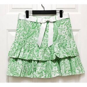 INC International Concepts Green Paisley Tiered Ruffle Skirt with Bow Belt Sz 8